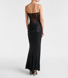 Laminated jersey maxi dress in black - Alessandra Rich | Mytheresa Alessandra Rich Fall 2023, Alessandra Rich Dresses, Alessandra Rich 2024, Alessandra Rich Pre Fall 2023, Alessandra Rich Black Dress, Alessandra Rich, Maxi Jersey Dress, Silk Material, Invisible Zipper