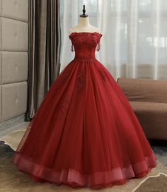 Long Tutu Skirt, Red Quinceanera Dress, Prom Dress Burgundy, Off Shoulder Ball Gown, Long Tutu, Red Quinceanera Dresses, Cheap Evening Dresses, Long Prom Gowns, Womens Wedding Dresses