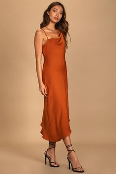 Sexy Cocktail Dresses - Women's Cocktail Party Dresses - Lulus Dresses Appropriate, Fall Cocktail Dress, Spring Cocktail Dress, Cocktail Wedding Attire, Asymmetrical Midi Skirt, Chic Cocktail Dress, Groovy Vibes, Orange Midi Dress, Asymmetrical Midi Dress