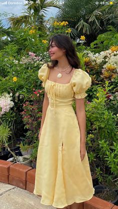 Yellow Ruched Square Neck Dress, Yellow Ruched Dress With Square Neck, Yellow Ruched Dress With Puff Sleeves, Yellow Puff Sleeve Dresses With Ruched Detail, A Line Prom Dress, Dress With Puff Sleeves, Prom Dresses Yellow, A Line Prom Dresses