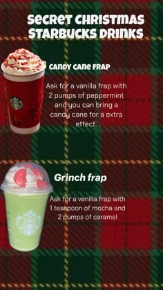 the starbucks christmas drink list is shown with instructions for how to make it and what to use