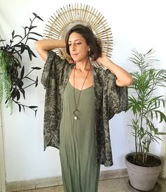 gypsy kimono | kimono boho | duster kimono | green kimono | hippie kimono Bohemian Kimono Relaxed Fit For Festival, Bohemian Kimono For Festivals In Relaxed Fit, Bohemian Style Relaxed Fit Kimono For Festival, Bohemian Festival Cardigan With Kimono Sleeves, Bohemian Cardigan With Kimono Sleeves For Festivals, Oversized Bohemian Open Front Kimono, Green Bohemian Cardigan For Festival, Oversized Bohemian Festival Cardigan, Summer Bohemian Brown Cardigan