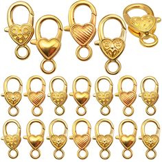 PRICES MAY VARY. PACK OF 40PCS: You will receive 40pcs heart shape small lobster clasps in antique gold, including 4 styles, each style 10pcs. Enough style and sufficient quantity perfectly meet your needs. RELIABLE MATERIAL: Made of high quality alloy with plating method, these lobster clasps are sturdy, hard, finely crafted, outstanding in appearance, smooth in surface, durable to use and not easy to break. SMALL LOBSTER CLASPS: The size of heart lobster claw clasp is approx. 26 x 14 mm/ 1.02 Tibetan Jewellery, Lobster Jewelry, Plating Method, Clasps For Jewelry, Faith Crafts, Antique Costume Jewelry, Craft Decorations, Tibetan Jewelry, Lobster Claws