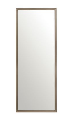 a mirror that is on the wall in front of a white background with a brown frame