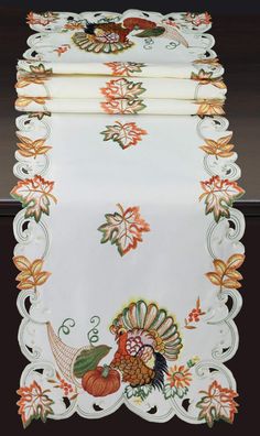 PRICES MAY VARY. 100% Polyester Fabric Turkey Table Runner 15x68" rectangular, 1 piece Ivory satin fabric with embroidery of turkey,pumpkin,gourd,sunflower,maple leaf,cornucopia,daisy. Matching festive placemat,table runner,center-piece,topper,large tablecloths,napkins also available Great for special occasions,events,parties, family gatherings, everyday use during Autumn season Perfect gift for Halloween, Thanksgiving, Fall Winter weddings, House-warming, Christmas, birthday This is a gorgeous Turkey Table, Sunflower Table Runner, Pumpkin Table Runner, Turkey Pumpkin, Thanksgiving Table Runner, Table Runner Size, Dresser Scarf, Fall Table Runners, Harvest Thanksgiving