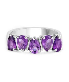 1.85ctw Natural Amethyst Rhodium Plated 925 Sterling Silver Fashion Band View 3 5 Stone Ring, Amethyst Cocktail Ring, February Birthstone Ring, Blue Topaz Jewelry, Purple Amethyst Ring, Topaz Jewelry, Aquamarine Jewelry, Rich Purple, Silver Gemstone Jewelry