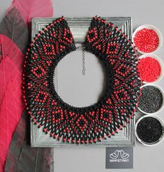 Black Red Collar Beaded Necklace With Glass Beads Evening Shining Necklace Ukrainian Traditional Necklace Boho Seed Bead Silyanka - Etsy Bohemian Red Necklace With Black Beads, Red And Black Seed Bead Necklace, Adjustable Red And Black Beaded Necklace, Unique Red Necklace With Black Beads, Ukrainian Beaded Necklace Pattern, Traditional Necklace, Red Collar, Necklace Boho, Boho Necklace