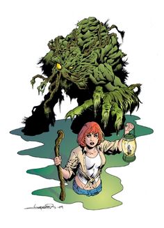 a drawing of a woman sitting on the ground next to a giant monster