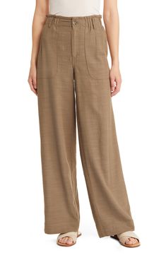 These breezy cotton-kissed pants are crafted with an elastic-back waist and easy wide legs. 30" inseam; 25" leg opening; 12 3/4" front rise; 17" back rise (size 8) 62% rayon, 38% cotton Machine wash, line dry Imported Chic Wide Leg Cotton Pants With Elastic Waistband, Chic Cotton Wide Leg Pants With Elastic Waistband, Versatile Full Length Wide Leg Pants For Vacation, Cotton Wide Leg Bottoms, Wide Leg Cotton Bottoms For Daywear, Relaxed Cotton Wide-leg Bottoms, Relaxed Fit Full Length Wide Leg Cotton Pants, Cotton Wide Leg Full Length Pants In Relaxed Fit, Relaxed Cotton Wide-leg Pants