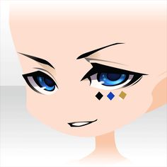 an anime avatar with blue eyes and piercings on her forehead, looking at the camera