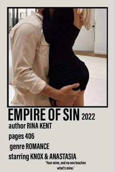 Polaroid poster including a picture of Knox and Anastasia from the book Empire of Sin 2022 by Rina Kent from the Empire series. 406 pages. Romance. 'Your mine, and no one touches what's mine.' Empire Of Sin Rina Kent Aesthetic, Empire Series Rina Kent, Movies To Watch Teenagers, Romance Books Worth Reading, Fiction Books Worth Reading, Romance Series Books