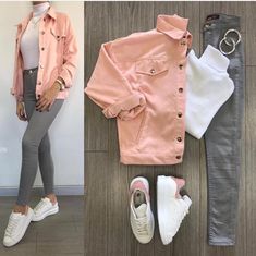 Pink Denim Jacket, Pink Denim, Tumblr Outfits, Pink Jacket, Teenage Fashion Outfits, Wearing Clothes, Casual Style Outfits