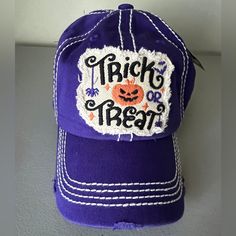 Kbethos Brand Halloween Trick Or Treat Pumpkin Baseball Cap Hat Purple Fully Adjustable By Velcro Distressed Super Cute!! Pumpkin Baseball, Trick Or Treat Pumpkin, Purple Halloween, Halloween Trick Or Treat, Halloween Hacks, Purple Orange, Embroidery Applique, Orange And Purple, Trick Or Treat