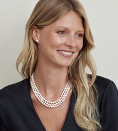 Triple Strand White Akoya Pearl Necklace Formal Multi-strand Pearl Necklace, Luxury White Double Strand Pearl Necklace, Formal Multi-strand Pearl Necklace With Charm, White Double Strand Pearl Necklace For Formal Occasion, Elegant Double Strand Akoya Pearl Necklace, Classic Multi-strand Pearl Necklace For Wedding, Elegant Double Strand Pearl White Pearl Necklace, Classic Multi-strand Pearl Necklace With Charm, Classic Multi-strand Pearl Necklace