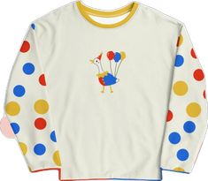 Playful Long Sleeve Sweatshirt With Ribbed Cuffs, Playful Crew Neck Sweater With Ribbed Cuffs, Playful Crew Neck Tops With Ribbed Cuffs, Playful Relaxed Fit Long Sleeve Sweatshirt, Playful Cotton Sweatshirt With Ribbed Cuffs, Playful White Long Sleeve Sweatshirt, Playful Fleece Sweatshirt With Crew Neck, Playful Fleece Crew Neck Sweatshirt, Multicolor Fleece Crew Neck Sweatshirt