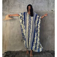 This Beautiful, Light Weight Kaftan Kimono Is A Statement Piece. So Easy To Wear With Durable Fabrics. With The Soft, Gentle Material And Luxurious Drape, Whether You’re Lounging Or Layering This Kimono Will Make You Feel Like A . Made With Great Attention To Detail! Comfy, Elegant And Used In Countless Ways, It Makes The Ultimate Gift To Ladies Of All Ages Wishing To Look Stunning On The Beach Or In A Night Out In The Town Size: Os Machine Wash Cold, Gentle Cycle, Hang Dry Bohemian V-neck Kaftan For Vacation, Blue Bohemian Cover-up For Beach Party, Bohemian V-neck Maxi Dress For Resort, Bohemian Printed Maxi Length Kimono, Bohemian Maxi Length Printed Kimono, Bohemian Maxi-length Printed Kimono, Long Bohemian Batik Print Dress, Bohemian Beach Kimono With Boho Print, Blue Bohemian Resort Cover-up