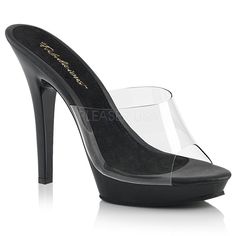 LIP-101 Platform Slide | Black Vinyl-Fabulicious-Black-Slides-SEXYSHOES.COM Dress Mules, Pleaser Shoes, Prom Heels, Thigh Boot, Platform Stilettos, Platform Slides, Vegan Fashion, Clear Heels, Pole Dance