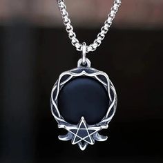 Gleaming stainless steel and a classic pentagram, this witch-inspired necklace is the ultimate in gothic jewelry! An instant style-booster, it's sure to make you standout from the crowd. 🖤 Weight: 12.3gram Size: 37.7mm*26.9mm Chain size: 3-60cm Gothic Witch Jewelry, Symbolic Black Necklace For Halloween, Black Metal Necklace For Cosplay, Symbolic Black Halloween Necklace, Nickel Free Gothic Stainless Steel Necklaces, Witch Advice, Symbolic Black Stainless Steel Necklace, Gothic Silver Stainless Steel Necklace, Adjustable Black Witchy Necklace