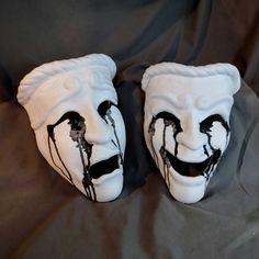 Replica of SCP-035 masks This is a set of TWO masks one representing comedy and the other tragedy. Available in just white or with black ooze design. Dimensions: Approx. 255 H x 150 W mm / 10 H x 6 W in Printed in PLA and hand painted by me in acrylics. Greek Masks, Clown Room, Comedy Mask, Comedy And Tragedy Masks, Scp 035, Theater Masks, Comedy Tragedy Masks, Creepy Masks, Drama Masks