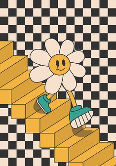 a drawing of a flower on top of some stairs