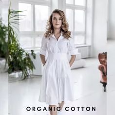 White Organic Cotton Dress White Dress Collar Dress Classic - Etsy Relaxed Fit Cotton Shirt Dress With Buttons, Classic Knee-length Cotton Shirt Dress, Short Sleeve Cotton Dress For Work, Classic Cotton Shirt Dress With Relaxed Fit, Fitted Cotton Casual Midi Dress, Classic Cotton Dress With Relaxed Fit, Fitted Cotton Midi Dress Casual, Fitted Cotton Dress With Buttons, Classic Cotton Shirt Dress With Buttons