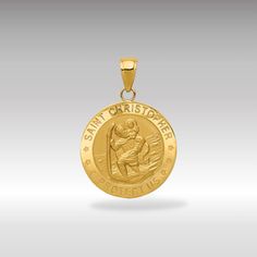 Introducing our 14K Gold Medium Saint Christopher Solid Medal Charm Necklace, a symbol of protection and guidance for travelers. This exquisite necklace features a medium-sized, solid medal charm depicting Saint Christopher, the revered patron saint of travelers, meticulously crafted in luxurious 14K gold. The front of the medal showcases a beautifully detailed image of Saint Christopher carrying the Christ child, a representation of his role as a protector. The charm is further enhanced by the Commemorative Medallion Amulet Jewelry, Engraved Round Pendant Jewelry As Souvenir, Engraved Round Pendant Jewelry For Souvenir, Symbolic Medallion Jewelry For Commemoration, Spiritual Medallion Jewelry With Engraving Option, Necklace Travel, St Christopher Medal, Travel Necklace, Saint Christopher