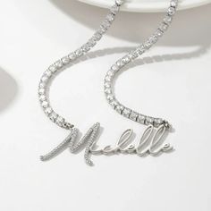 New Arrivals Elegant Personalized Stainless Steel Chain Necklace, Silver Initial Pendant Jewelry For Party, Silver Initial Pendant For Party, Silver Initial Pendant Party Jewelry, Personalized Silver Cubic Zirconia Jewelry, Silver Pendant Name Necklace, Elegant Personalized Metal Chain Necklace, Elegant Personalized Stainless Steel Charm Necklaces, Modern Personalized Metal Necklace