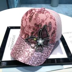 Adjustable Rhinestone Bling Pink And Black Woman Baseball Cap, White Baseball Hat, Adidas Baseball Cap, Nike Hat, Running Hats, Black Baseball Cap, Pink Sparkly, Baseball Women, Y2k Pink