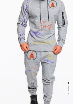 Israelite men's gray  logos tracksuit Gray Cotton Tracksuit For Leisure, Gray Long Sleeve Tracksuit For Leisure, Gray Hooded Casual Tracksuit, Casual Gray Hooded Tracksuit, Gray Tracksuit With Pockets For Sports, Sporty Gray Tracksuit With Pockets, Gray Athleisure Tracksuit For Leisure, Gray Tracksuit For Winter Streetwear, Gray Winter Tracksuit For Streetwear