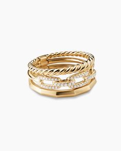 David Yurman | Stax Three Row Ring in 18K Yellow Gold with Diamonds, 9.5mm David Yurman Ring, Design Motifs, Diamonds And Gold, Jewelry Inspo, Metal Finishes, High Jewelry, David Yurman, Jewelry Pouch, Cute Jewelry