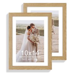 two wooden frames with the same photo on them, one has a bride and groom