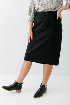 With clean, simple lines and sophisticated style, the 'Anna' is the perfect pencil skirt your closet has been waiting for. Quality fabric, full lining and structured style ensure a modest and flattering fit while an elastic waistband keeps you comfortable. Exclusively designed with you in mind! 68% Rayon 27% Nylon 5% Spandex Machine Wash Cold Gentle Cycle Hang to Dry Low Iron if Needed 1.75" Waistband Fully Lined Model A Height: 5'5" | Wearing Size Small in 23" Length Model B Height 5'8" | Weari Sleek Knee-length Lined Skirt, Chic Midi Pencil Skirt With Lining, Sleek Spring Pencil Skirt, Midi Length, Fitted Fall Pencil Skirt For Office, Black Sleek Midi-length Pencil Skirt, Black Sleek Midi Pencil Skirt, Sleek Black Midi Pencil Skirt, Sleek Black Midi Length Pencil Skirt, High Waist Lined Pencil Skirt For Fall