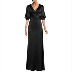 Aidan Mattox Puff Sleeve Satin Gown Gorgeous Dress Satin Gown Acetate / Polyester (B-20) Fitted Maxi Dress With Satin Finish For Evening, Fitted Full Length Satin Evening Dress, Formal Satin Finish Floor-length Maxi Dress, Satin Finish Full Length Evening Dress, Formal Satin Finish Maxi Dress, Black Gown With Satin Finish For Gala, Black Satin Finish Gown For Gala, Floor-length Satin Finish Evening Dress For Cocktail, Evening Full Length Satin Maxi Dress