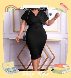 African Plus Size Women's Fashion Slim Fit V-neck Chic Office Dress Office Dress, Chic Office, Office Dresses, Women's Style, Plus Size Fashion, Women's Fashion, Slim Fit, Plus Size, V Neck