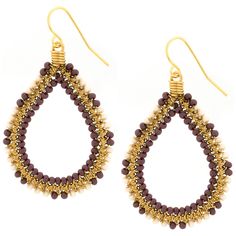 Double Beaded Teardrop Earrings Elegant Metal Teardrop Beaded Earrings, Beaded Teardrop Jewelry For Party, Gold Beaded Teardrop Earrings For Gift, Gold Teardrop Jewelry With Colorful Beads, Teardrop Beaded Earrings For Party, Teardrop Gold Beads Earrings For Party, Gold Teardrop Earrings With Round Beads For Gifts, Party Teardrop Beaded Earrings, Brown Beaded Teardrop Jewelry