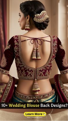 Steal the show with a stunning bridal blouse back! Discover breathtaking designs that elevate your wedding look. From intricate embroidery to bold cutouts, find the perfect back style to complement your lehenga. #bridalblouse #backdesign #weddingfashion #BlouseBacklehenga #BlouseBackfashion #indianwear #BlouseBackstyle #BlouseBackembroidery #BlouseBackdesigner Back Less Blouse Designs For Lehenga, Sabyasachi Blouse Back, Back Side Blouse Designs Latest Bridal, Unique Blouse Designs For Lehenga Back, Sabyasachi Blouse Designs Front And Back, Trendy Blouse Designs Back Neck, Basic Blouse Designs, Latest Blouse Neck Designs, Choli Blouse Design