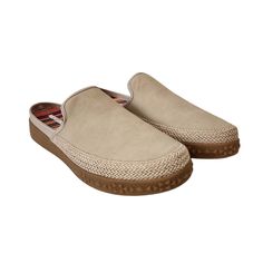 New With Tags Casual Slip-on Mules With Woven Sole, Casual Slip-on Clogs With Textured Sole, Casual Slip-on Clogs With Rubber Sole, Casual Beige Slip-on Mules, Casual Beige Mules With Woven Sole, Casual Closed Toe Mules With Textured Sole, Comfortable Beige Clogs With Textured Footbed, Comfortable Closed Toe Clogs With Woven Sole, Casual Slip-on Mules With Textured Sole