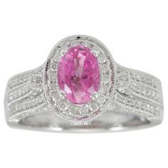 September Gemstone, Pink Sapphire Diamond Ring, Ceylon Sapphire Ring, Ceylon Sapphire, Pink Accessories, Sapphire And Diamond Ring, Halo Style, Contemporary Ring, Sapphire Stone