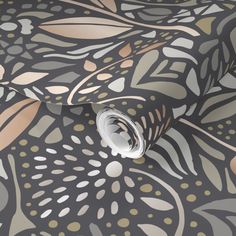 an artistic wallpaper design with gold and silver leaves on black background, including circles