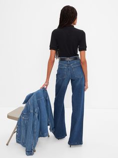 High Rise Stride Wide-Leg Jeans | Gap Jeans Shopping, High Waisted Wide Leg Jeans, Extra Petite, Agricultural Practices, Jeans Look, High Rise Jeans, Petite Size, Stretch Jeans, Wide Leg Jeans