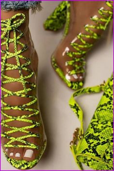 Neon Green Snake Pattern Boots F267 - Furdela Green High Heel Synthetic Boots, Green Round Toe Summer Boots, Summer Green Boots With Round Toe, Trendy Yellow Summer Boots, Trendy Synthetic Summer Boots, Trendy Summer Synthetic Boots, Green Synthetic Boots For Spring, Yellow Pointed Toe Boots For Summer, Green Ankle-high Summer Boots