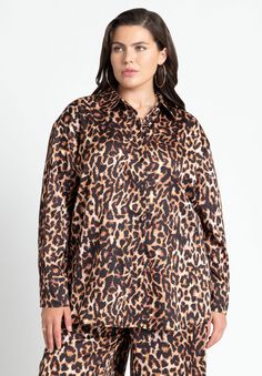 Printed Button Up Tunic Top - Long Sleeve, Leopard Metal Ball, Button Up Top, Plus Sized, Tunic Length, Shirt Collar, Tunic Top, Oversized Fits, Passion For Fashion, Workout Shirts