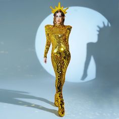 Gold Mirror Costume Lady Gaga Style With Gold Mirror Crown - Etsy Party Season Sequin Bodysuit, Sequin Bodysuit For Party Season, Disco Fitted Bodysuit For Costume Party, Disco Style Fitted Bodysuit For Costume Party, Gold Fitted Bodysuit For Club, Disco Party Fitted Unitard, Fitted Disco Unitard For Party, Disco Style Fitted Unitard For Party, Glamorous Stretch Bodysuit For Costume Party