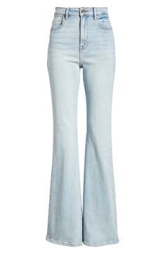 Cleanly styled for a casual-chic look, these light-wash flare jeans are made from stretchy denim with a high waist and full-length legs. 34" inseam; 11 1/2" front rise Zip fly with button closure Five-pocket style 93% cotton, 5% polyester, 2% spandex Machine wash, tumble dry Imported Flare Jeans Light Wash, Light Qash Flare Jeans, Light Wash High-waisted Flare Jeans, Casual Non-stretch Light Wash Flare Jeans, Light Blue Flare Jeans, Light Wash High-waisted Flare Jeans With Five Pockets, High Waist Flare Jeans, Blue Flare Jeans, Jeans High Waist