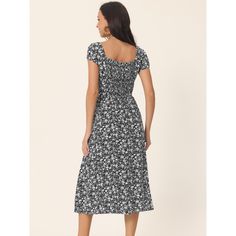 This midi dress will flatter any body shape, making it a timeless addition to any wardrobe. Casual floral dress is perfect for casual, daily, vacation, beach, holiday, wedding, office, family gathering, etc. The casual boho dress has a chic and understated design that makes it easy to accessorize with your favorite shoes. Casual floral dress is perfect for casual, daily, vacation, beach, holiday, wedding, office, family gathering, etc. Fitted Midi Sundress For Vacation, Summer Ditsy Floral Print Midi Dress, Casual Printed Midi Sundress, Casual Fitted Maxi Dress For Beach Season, Fitted Midi Floral Dress For Beach, Fitted Midi Dress For Beach, Fitted Midi Dress For The Beach, Ditsy Floral Sundress For Day Out, Casual Floral Short Sleeve Dress With Smocked Back