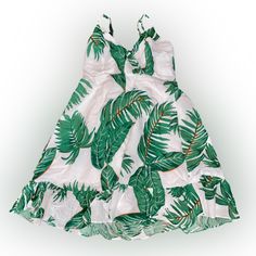 Nwot Aaka Green & White Palm Leaf Print Mini Sundress ! Brand: Aaka Size: Medium Condition: New Without Tags! Please Feel Free To Make An Offer, And Leave Any Additional Questions Below! Bundle To Save $ / Free Shipping On All Bundles! White Flowy Printed Mini Dress, Tropical Sleeveless Dress With Ruffles, Beach Dresses With Leaf Print, Sleeveless, Sleeveless Leaf Print Beach Dress, Sleeveless Beach Dress With Leaf Print, Beach Dresses With Leaf Print And Sleeveless Design, White V-neck Printed Sundress, Green Lined Mini Dress For Vacation, White Sleeveless Sundress With Tropical Print