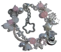 Cute Dangle Bracelets With Charms, Cute Dangle Charm Bracelet, Cute Dangle Charm Bracelets, Cute Beaded Bracelets With Charms For Gift, Handmade Cute Charm Bracelet For Friendship, Cute Handmade Charm Bracelet With Round Beads, Cute Silver Bracelets For Jewelry Making, Cute Dangling Charms Jewelry For Friendship, Sweet Silver Handmade Jewelry