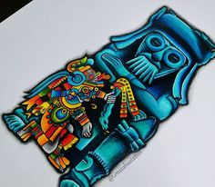 a drawing of an egyptian god on a piece of paper with colored pencils in it