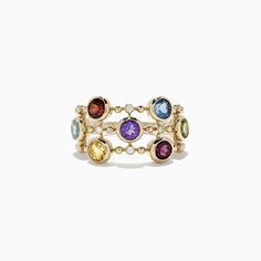 Effy Mosaic 14K Yellow Gold Multi Gemstone and Diamond Ring, 2.31 TCW Fine Jewelry Design, Candle Table Decorations, Bezel Necklace, Candle Table, Diamond Jewelry Designs, Eternity Band Ring, Effy Jewelry, Yellow Stone, All That Jazz