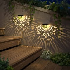 an outdoor wall light that has been designed to look like flowers on the side of a building